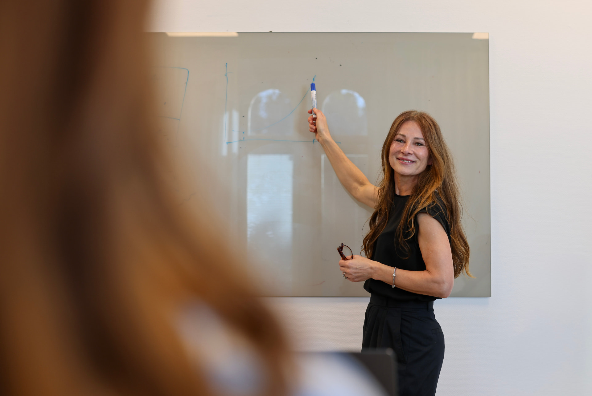 Konsult som förklarar en graf på whiteboard